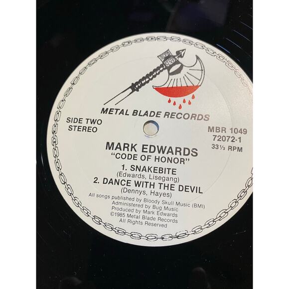 Mark Edwards – Code of Honor LP (1985 Metal Blade) Early US Press VG+ - Picture 6 of 10